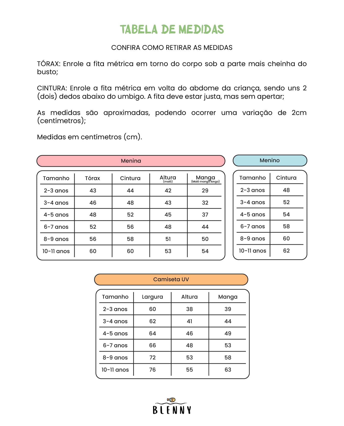 Tabela de Medidas